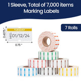 Perco 1 Line Day of The Week Labels - 7 Rolls, Blank Dating Labels for Perco 1 Line Price & Date Guns (Full Week - 1 Sleeve, 1 Line Labels) - Store Supplies