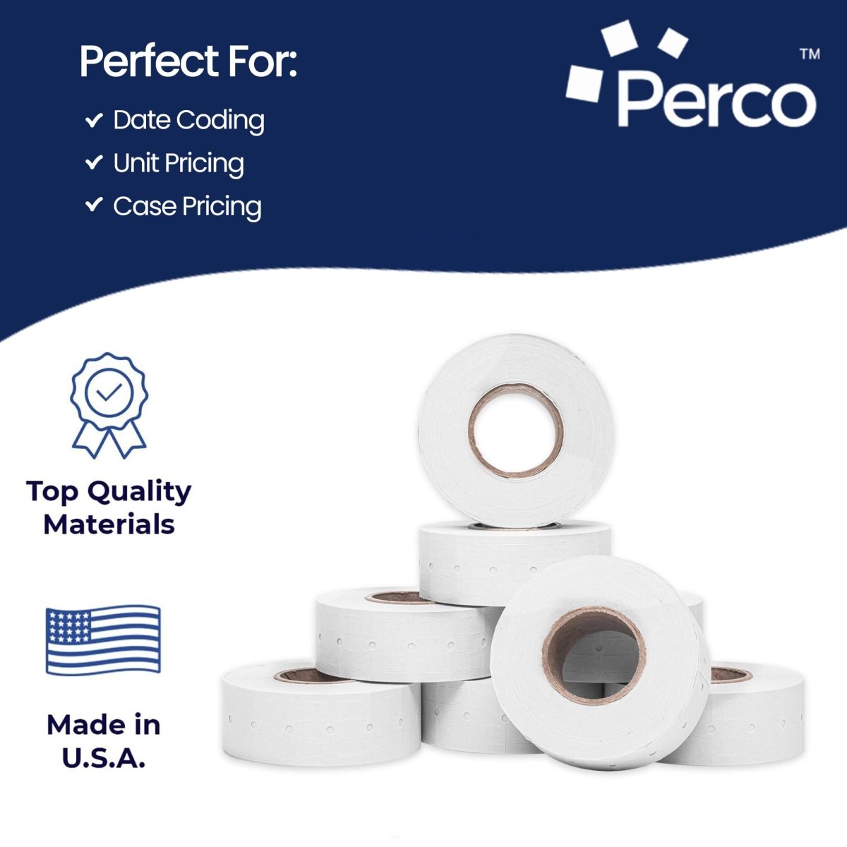 Perco 1 Line Freezer Adhesive Price Labels For Perco Lite, X, Plus and Pro 1 Line - Package of 4 Sleeves / 32 Rolls / 32000 Pricing and Date Labels