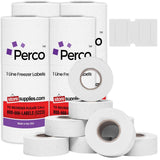 Perco 1 Line Freezer Adhesive Price Labels For Perco Lite, X, Plus and Pro 1 Line - Package of 4 Sleeves / 32 Rolls / 32000 Pricing and Date Labels