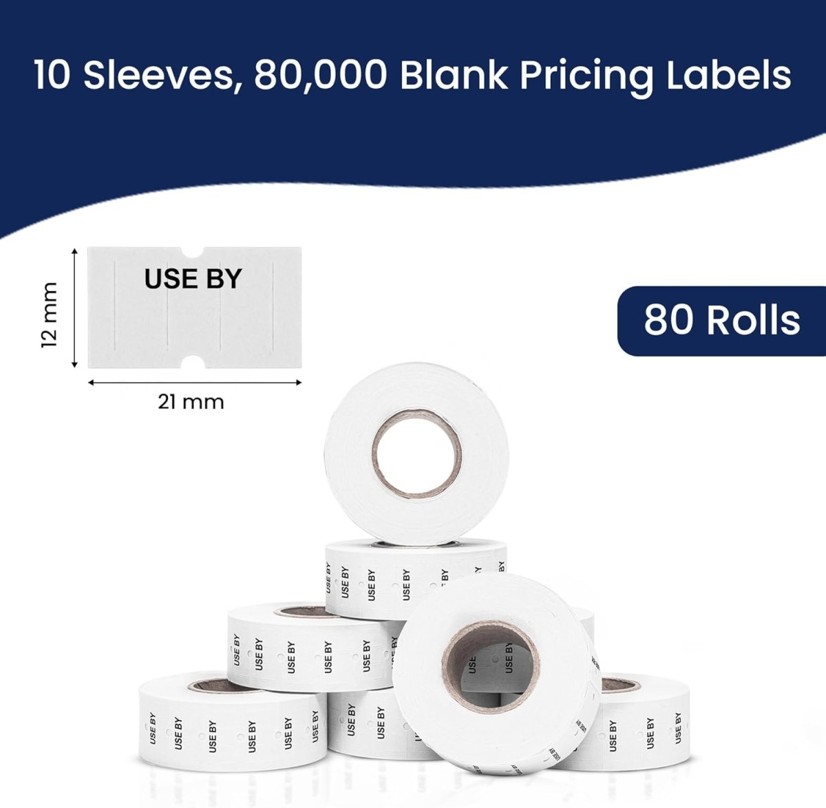 Perco 1 Line Labels - Date Labels - USE BY Case of 10 Sleeves / 80 Rolls / 80000 Blank Date Labels