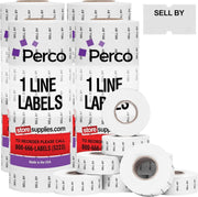 Perco 1 Line Labels - Date Labels - SELL BY Package of 4 Sleeves / 32 Rolls / 32000 Blank Date Labels