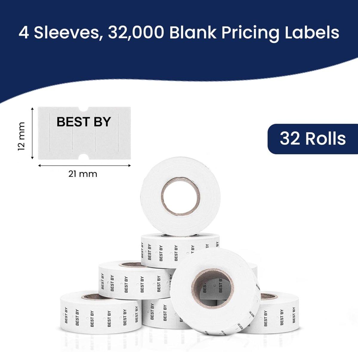 Perco 1 Line Labels - Date Labels - BEST BY Package of 4 Sleeves / 32 Rolls / 32000 Blank Date Labels