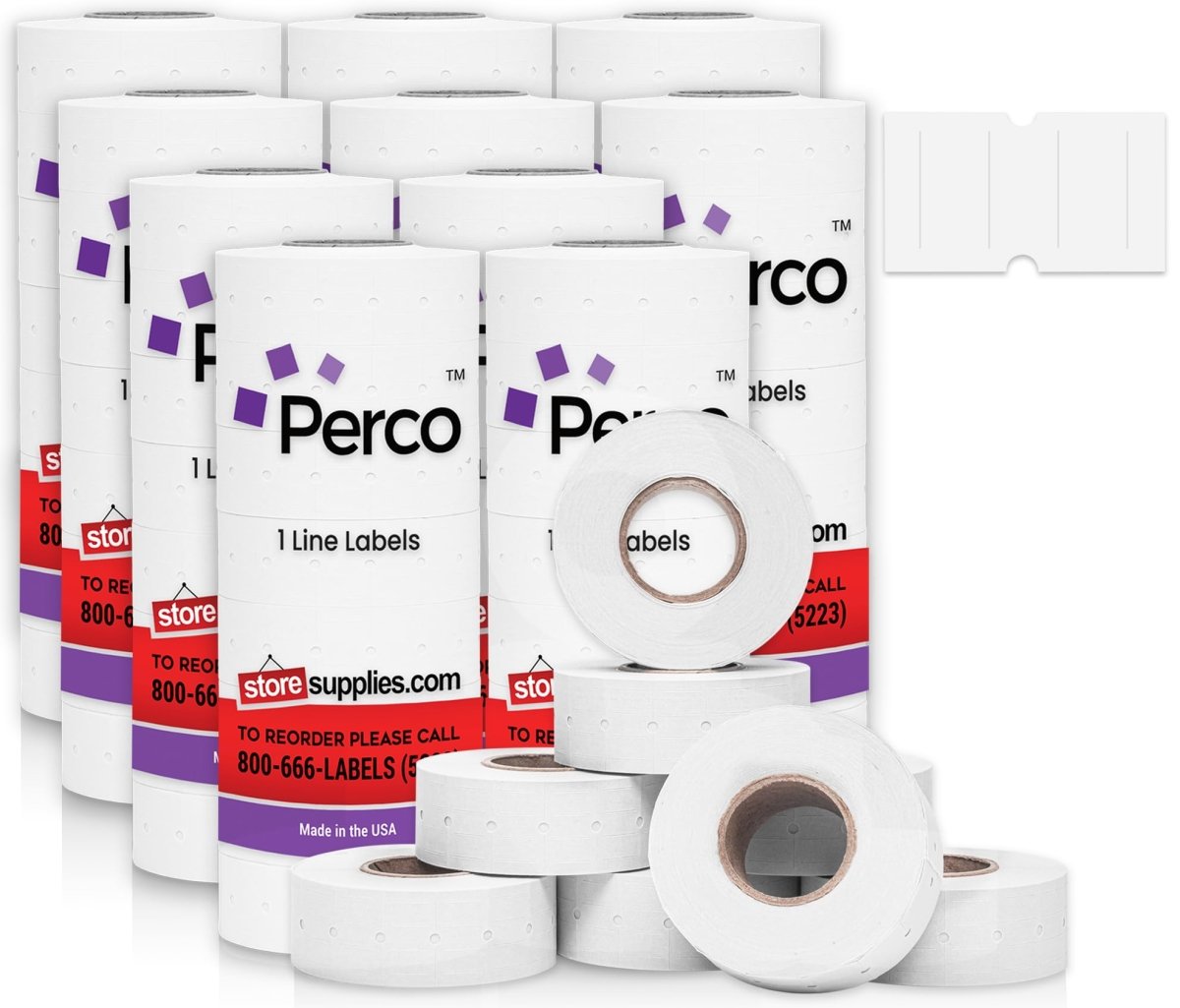 Perco 1 - Line Removable Adhesive - Blank Price and Date Gun Labels for Perco Lite, X, Plus and Pro 1 Line - Package of 10 Sleeves / 80 Rolls / 80000 Blank Pricing Labels