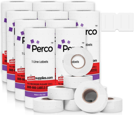 Perco 1 - Line Removable Adhesive - Blank Price and Date Gun Labels for Perco Lite, X, Plus and Pro 1 Line - Package of 10 Sleeves / 80 Rolls / 80000 Blank Pricing Labels