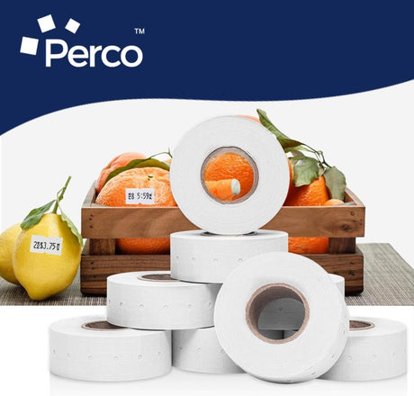 Perco 1 - Line Removable Adhesive - Blank Price and Date Gun Labels for Perco Lite, X, Plus and Pro 1 Line - Package of 4 Sleeves / 32 Rolls / 32000 Blank Pricing Labels
