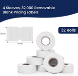 Perco 1 - Line Removable Adhesive - Blank Price and Date Gun Labels for Perco Lite, X, Plus and Pro 1 Line - Package of 4 Sleeves / 32 Rolls / 32000 Blank Pricing Labels