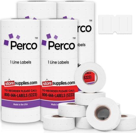 Perco 1 - Line Removable Adhesive - Blank Price and Date Gun Labels for Perco Lite, X, Plus and Pro 1 Line - Package of 4 Sleeves / 32 Rolls / 32000 Blank Pricing Labels