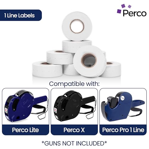 Perco 1 - Line Removable Adhesive - Blank Price and Date Gun Labels for Perco Lite, X, Plus and Pro 1 Line - 1 Sleeve / 8 Rolls / 8000 Blank Pricing Labels