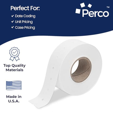 Perco 1 - Line Removable Adhesive - Blank Price and Date Gun Labels for Perco Lite, X, Plus and Pro 1 Line - 1 Sleeve / 8 Rolls / 8000 Blank Pricing Labels
