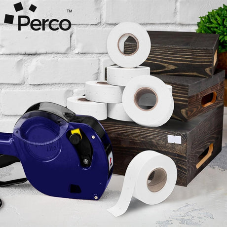 Perco 1 - Line Removable Adhesive - Blank Price and Date Gun Labels for Perco Lite, X, Plus and Pro 1 Line - Package of 10 Sleeves / 80 Rolls / 80000 Blank Pricing Labels