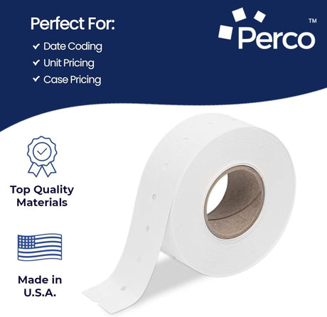 Perco 1 - Line Removable Adhesive - Blank Price and Date Gun Labels for Perco Lite, X, Plus and Pro 1 Line - Package of 4 Sleeves / 32 Rolls / 32000 Blank Pricing Labels