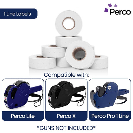 Perco 1 Line Removable Adhesive White Labels - Store Supplies