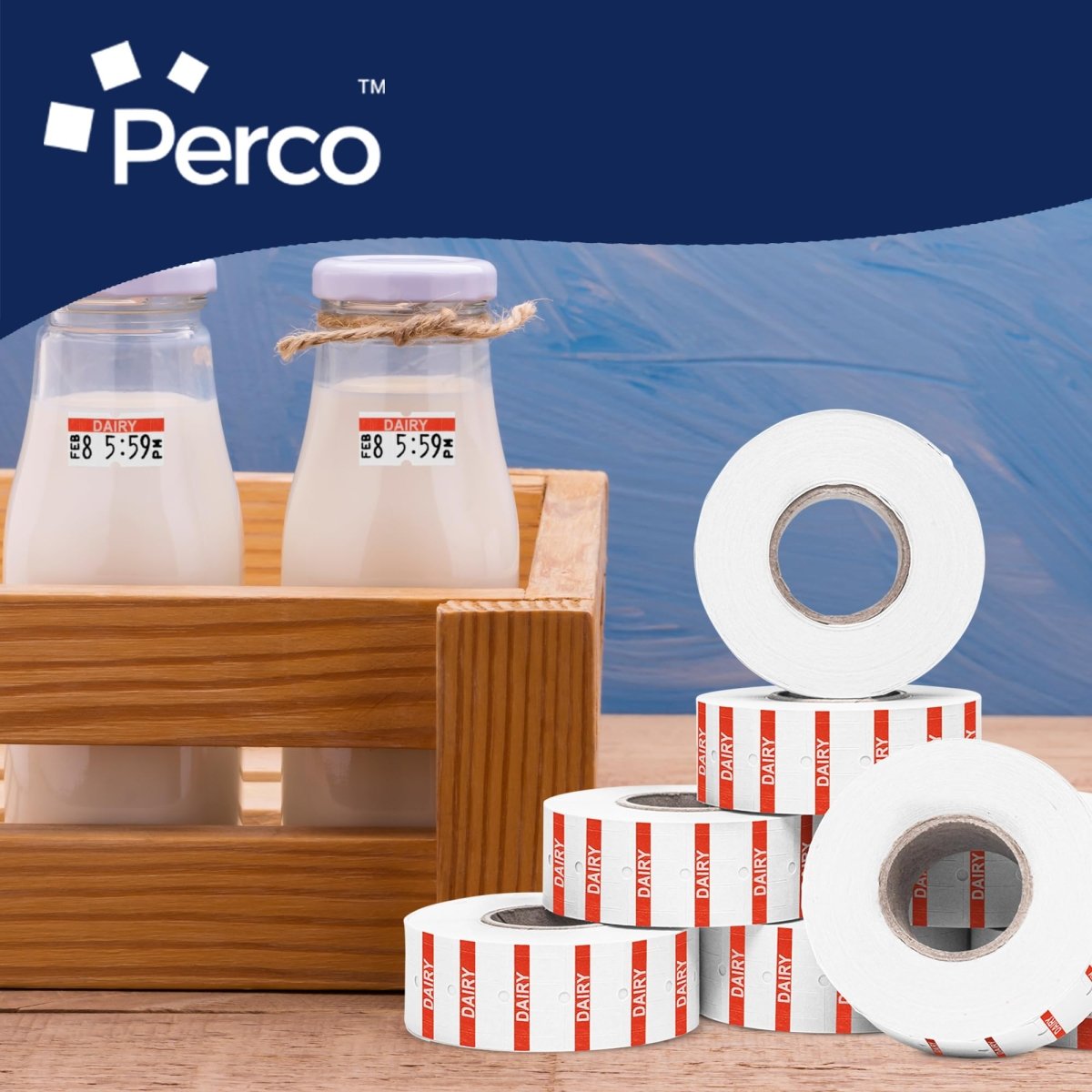 Perco 1 - Line Reverse Print Pricing Labeler Labels For Perco Lite, X, Plus, & Pro 1 - Line - Proof - DAIRY 1 Sleeve / 8 Rolls / 8000 Blank Pricing Labels