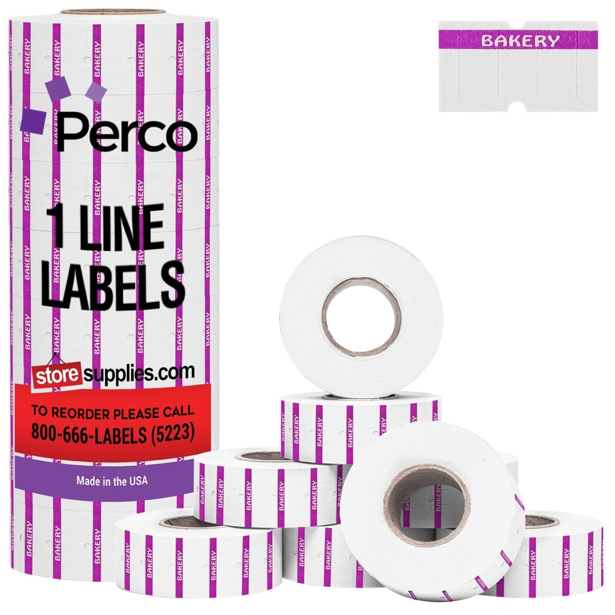 Perco 1 - Line Reverse Print Pricing Labeler Labels For Perco Lite, X, Plus, & Pro 1 - Line - Proof - BAKERY 1 Sleeve / 8 Rolls / 8000 Blank Pricing Labels