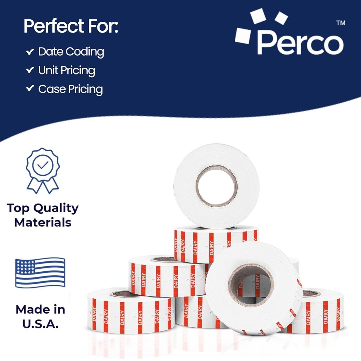 Perco 1 - Line Reverse Print Pricing Labeler Labels For Perco Lite, X, Plus, & Pro 1 - Line - Proof - DAIRY 1 Sleeve / 8 Rolls / 8000 Blank Pricing Labels