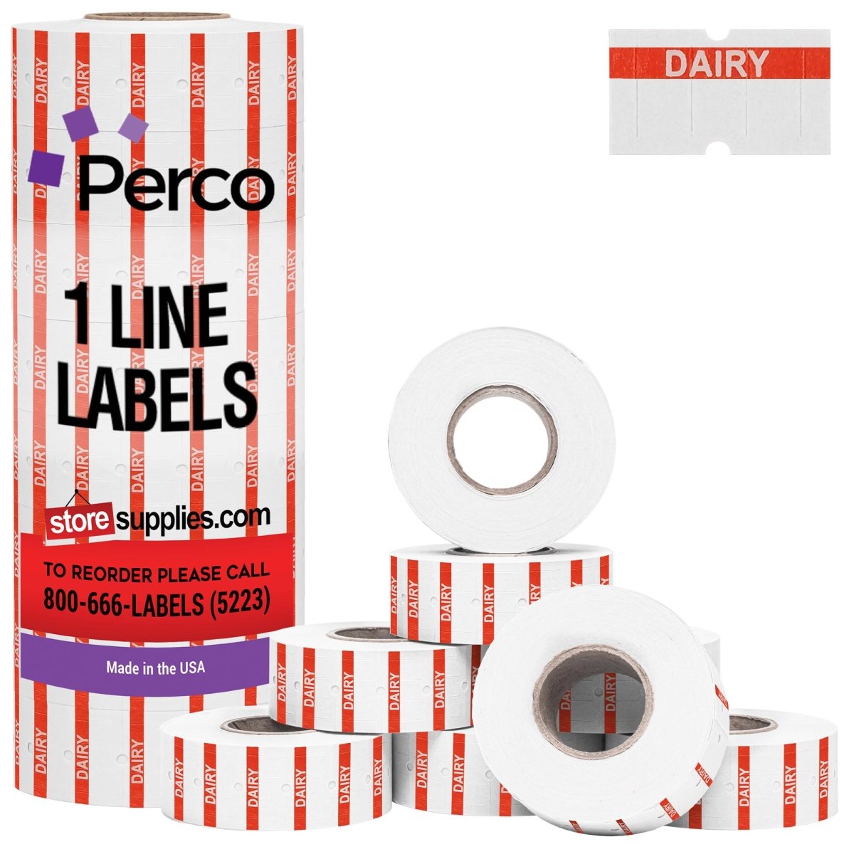 Perco 1 - Line Reverse Print Pricing Labeler Labels For Perco Lite, X, Plus, & Pro 1 - Line - Proof - DAIRY 1 Sleeve / 8 Rolls / 8000 Blank Pricing Labels