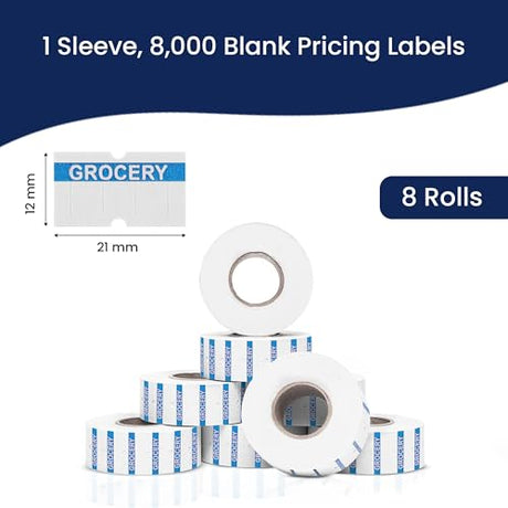 Perco 1 - Line Reverse Print Pricing Labeler Labels For Perco Lite, X, Plus, & Pro 1 - Line - Proof - GROCERY 1 Sleeve / 8 Rolls / 8000 Blank Pricing Labels