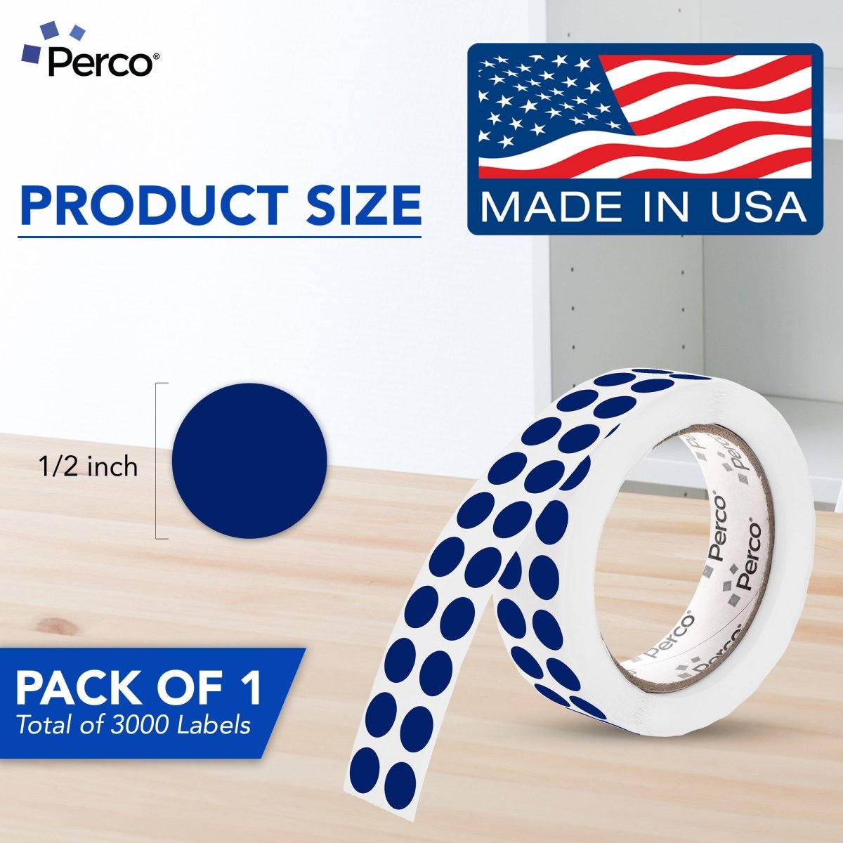 Perco 1/2 Inch Round Sticker Labels - Dark Blue 1 Roll