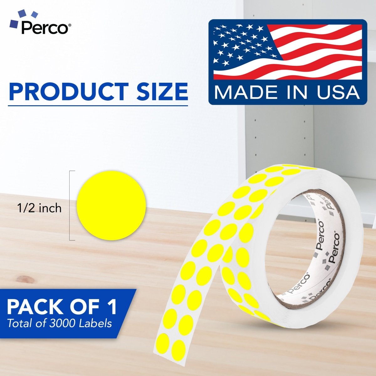 Perco 1/2 Inch Round Sticker Labels - Fluorescent Yellow 1 Roll