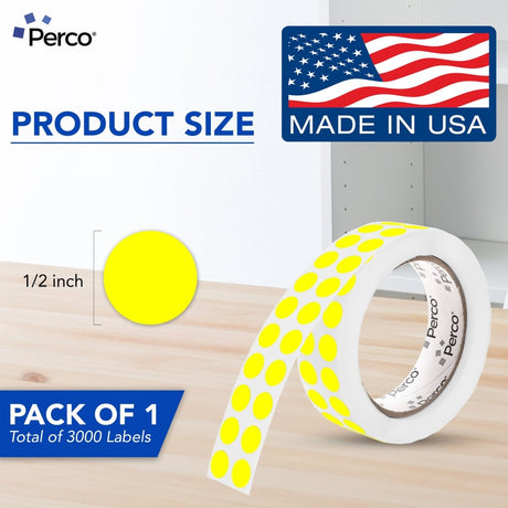 Perco 1/2 Inch Round Sticker Labels - Fluorescent Yellow 1 Roll