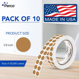 Perco 1/2 Inch Round Sticker Labels - Kraft Brown 10 Rolls
