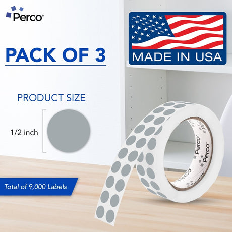 Perco 1/2 Inch Round Sticker Labels - Grey 3 Rolls