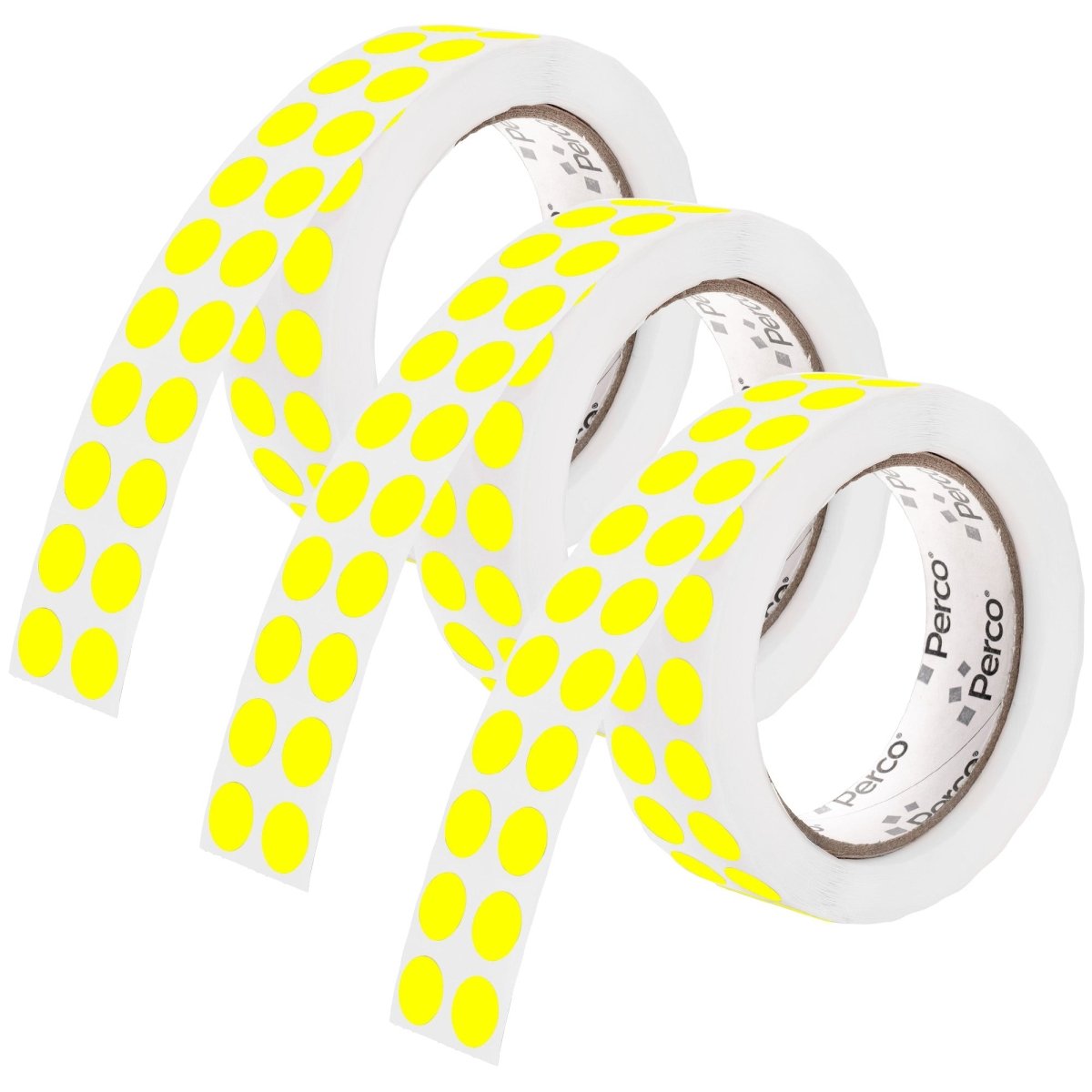 Perco 1/2 Inch Round Sticker Labels - Fluorescent Yellow 3 Rolls