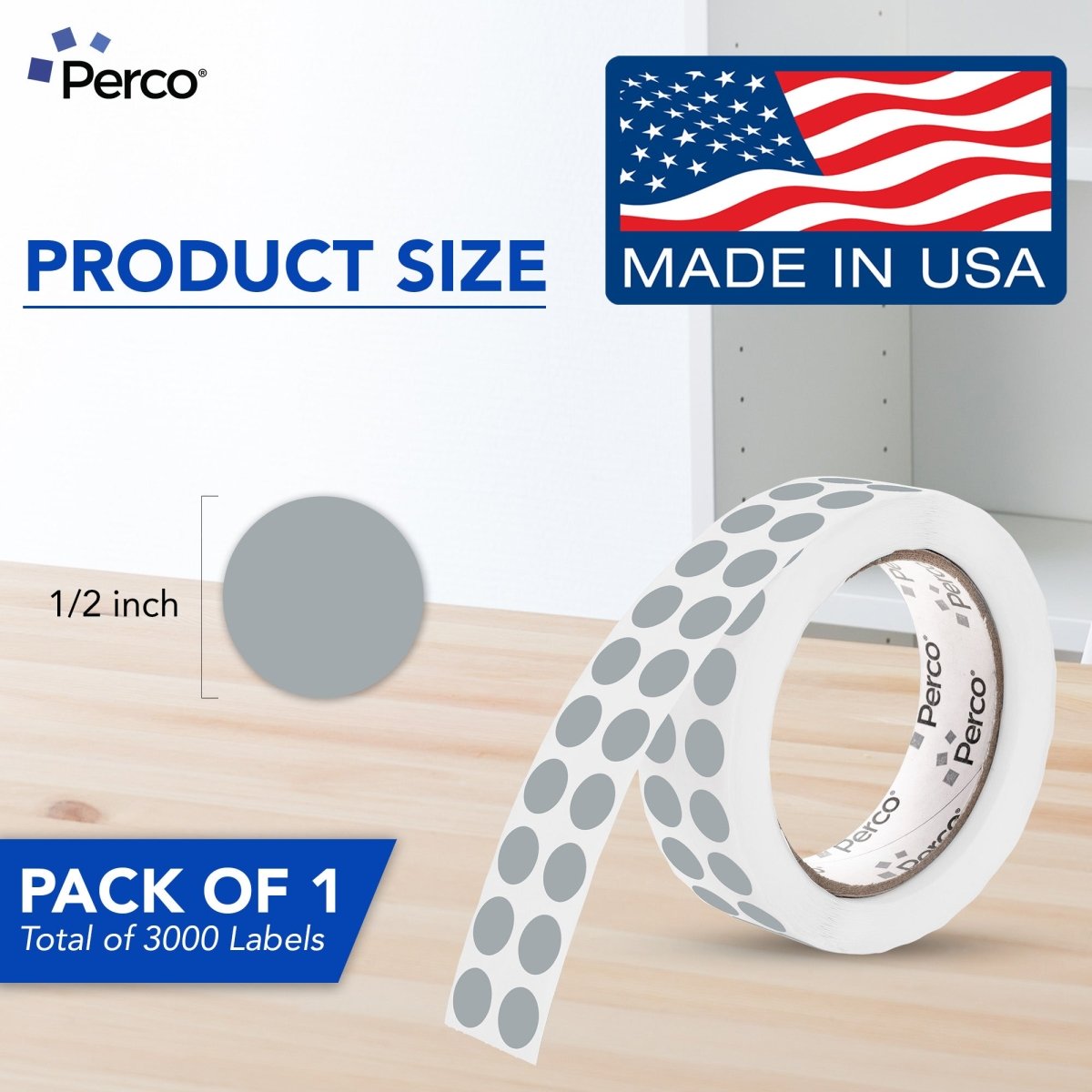 Perco 1/2 Inch Round Sticker Labels - Grey 1 Roll
