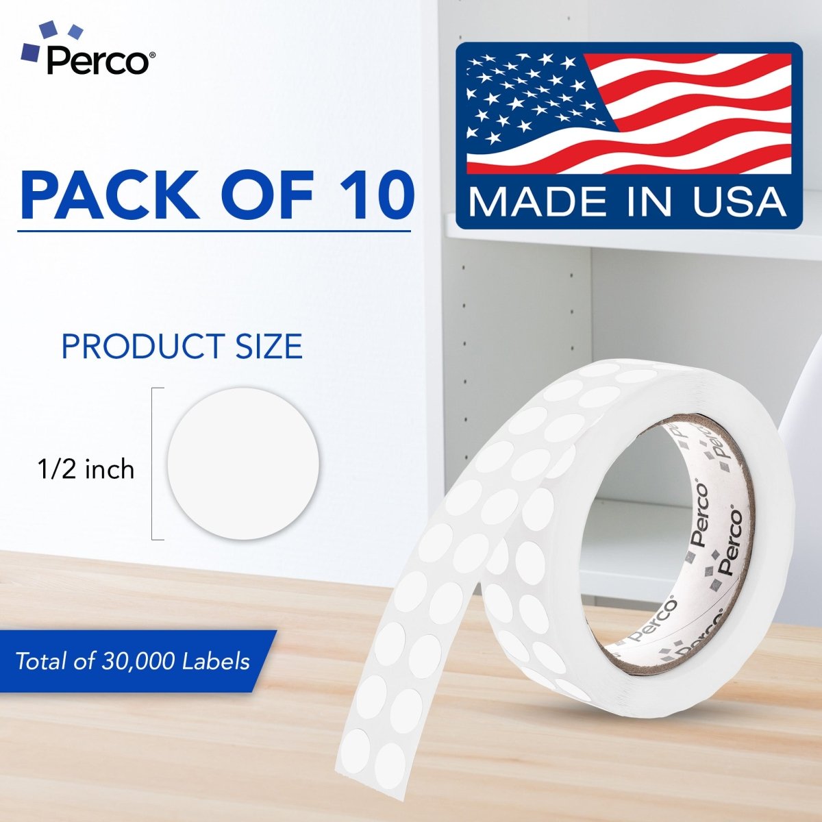 Perco 1/2 Inch Round Sticker Labels - Clear 10 Rolls