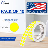 Perco 1/2 Inch Round Sticker Labels - Fluorescent Yellow 10 Rolls
