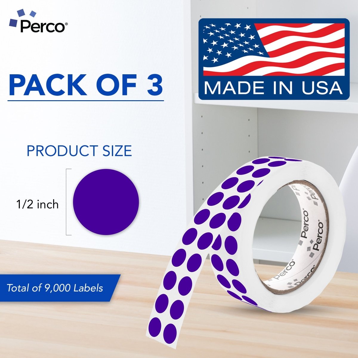 Perco 1/2 Inch Round Sticker Labels - Purple 3 Rolls