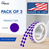 Perco 1/2 Inch Round Sticker Labels - Purple 3 Rolls