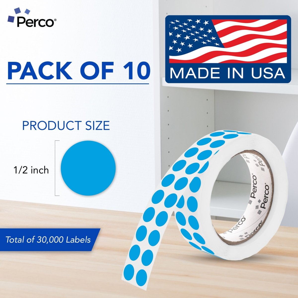 Perco 1/2 Inch Round Sticker Labels - Light Blue 3 Rolls