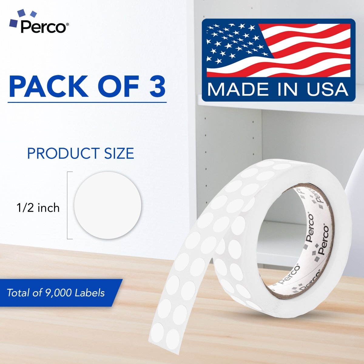 Perco 1/2 Inch Round Sticker Labels - Clear 3 Rolls