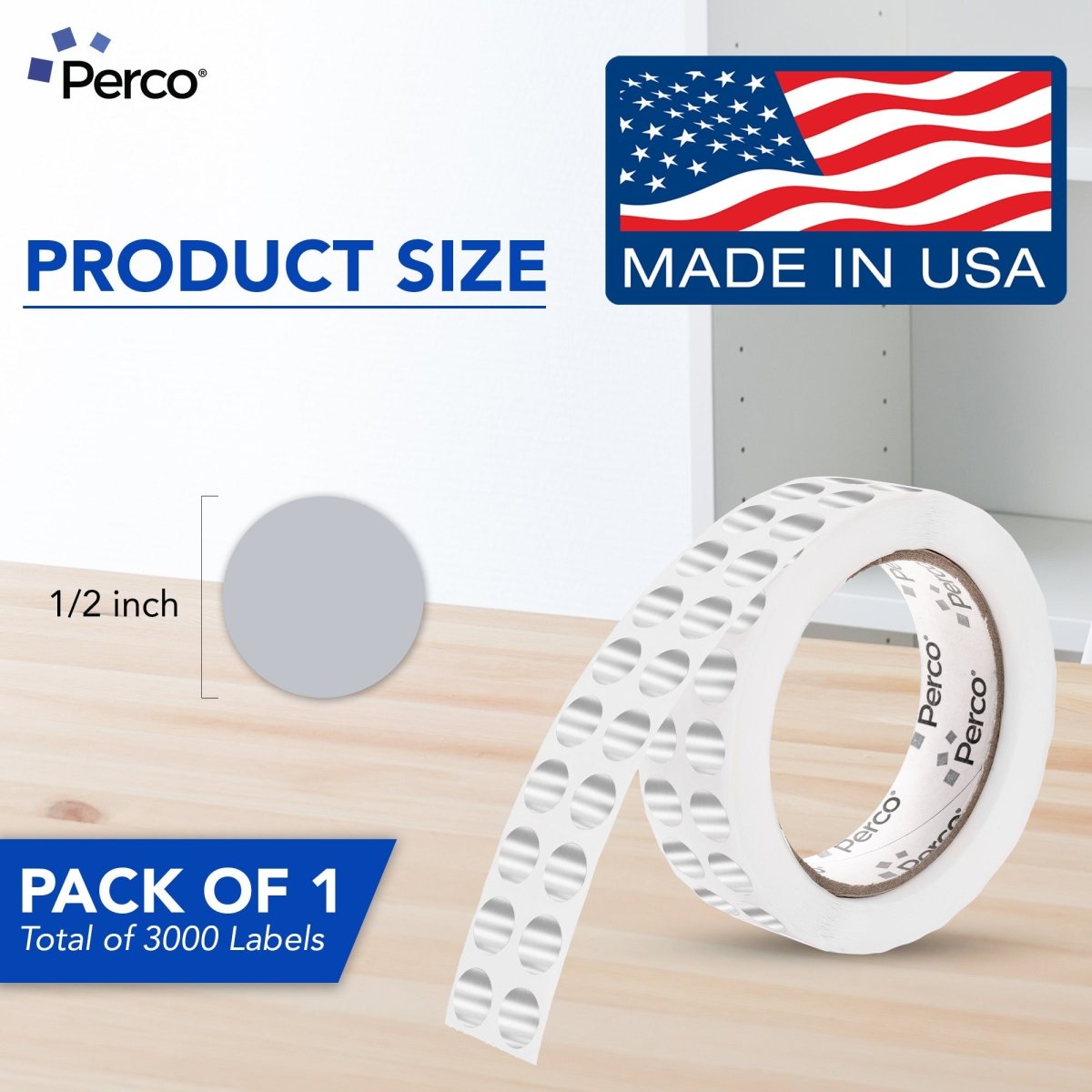 Perco 1/2 Inch Round Sticker Labels - Metallic Silver 1 Roll