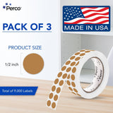 Perco 1/2 Inch Round Sticker Labels - Kraft Brown 3 Rolls