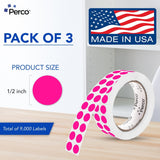 Perco 1/2 Inch Round Sticker Labels - Fluorescent Pink 3 Rolls
