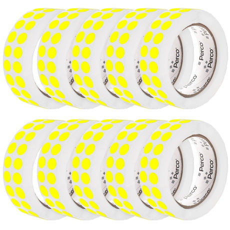 Perco 1/2 Inch Round Sticker Labels - Fluorescent Yellow 10 Rolls
