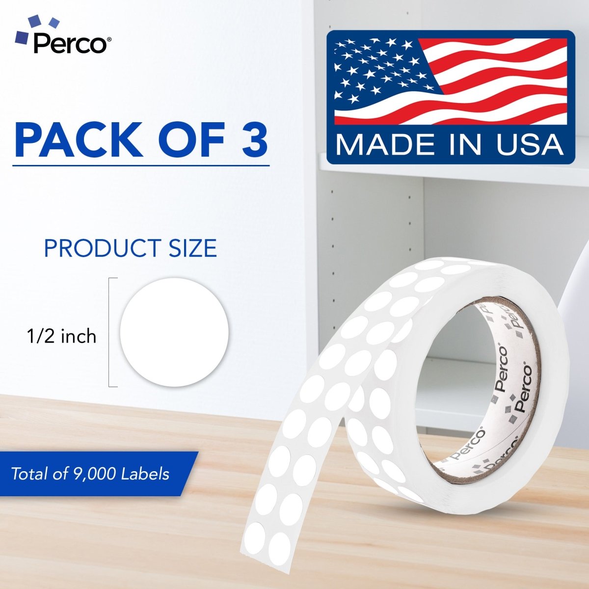Perco 1/2 Inch Round Sticker Labels - White 3 Rolls