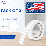 Perco 1/2 Inch Round Sticker Labels - White 3 Rolls