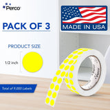Perco 1/2 Inch Round Sticker Labels - Fluorescent Yellow 3 Rolls