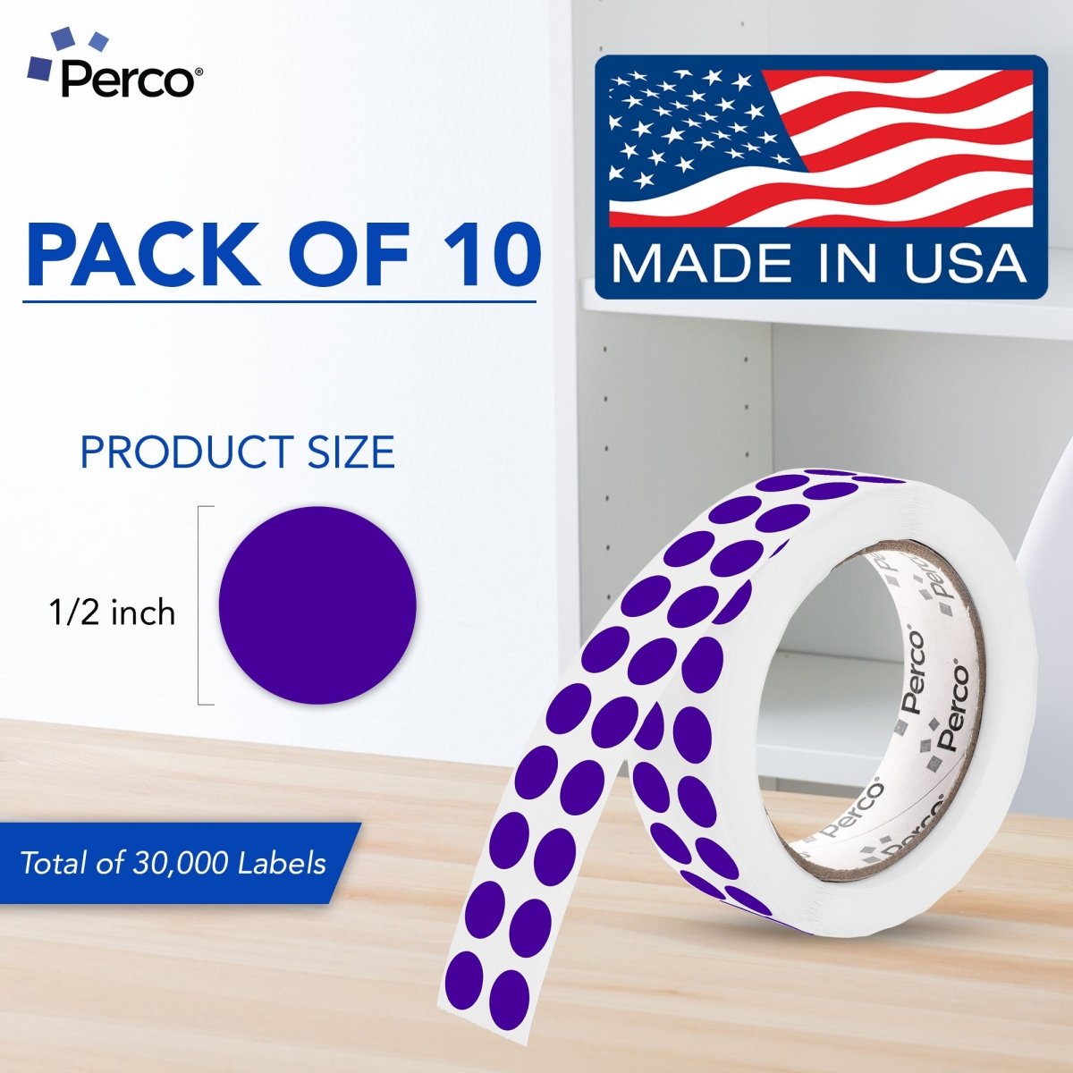 Perco 1/2 Inch Round Sticker Labels - Purple 10 Rolls