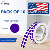 Perco 1/2 Inch Round Sticker Labels - Purple 10 Rolls