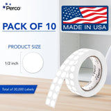 Perco 1/2 Inch Round Sticker Labels - White 10 Rolls
