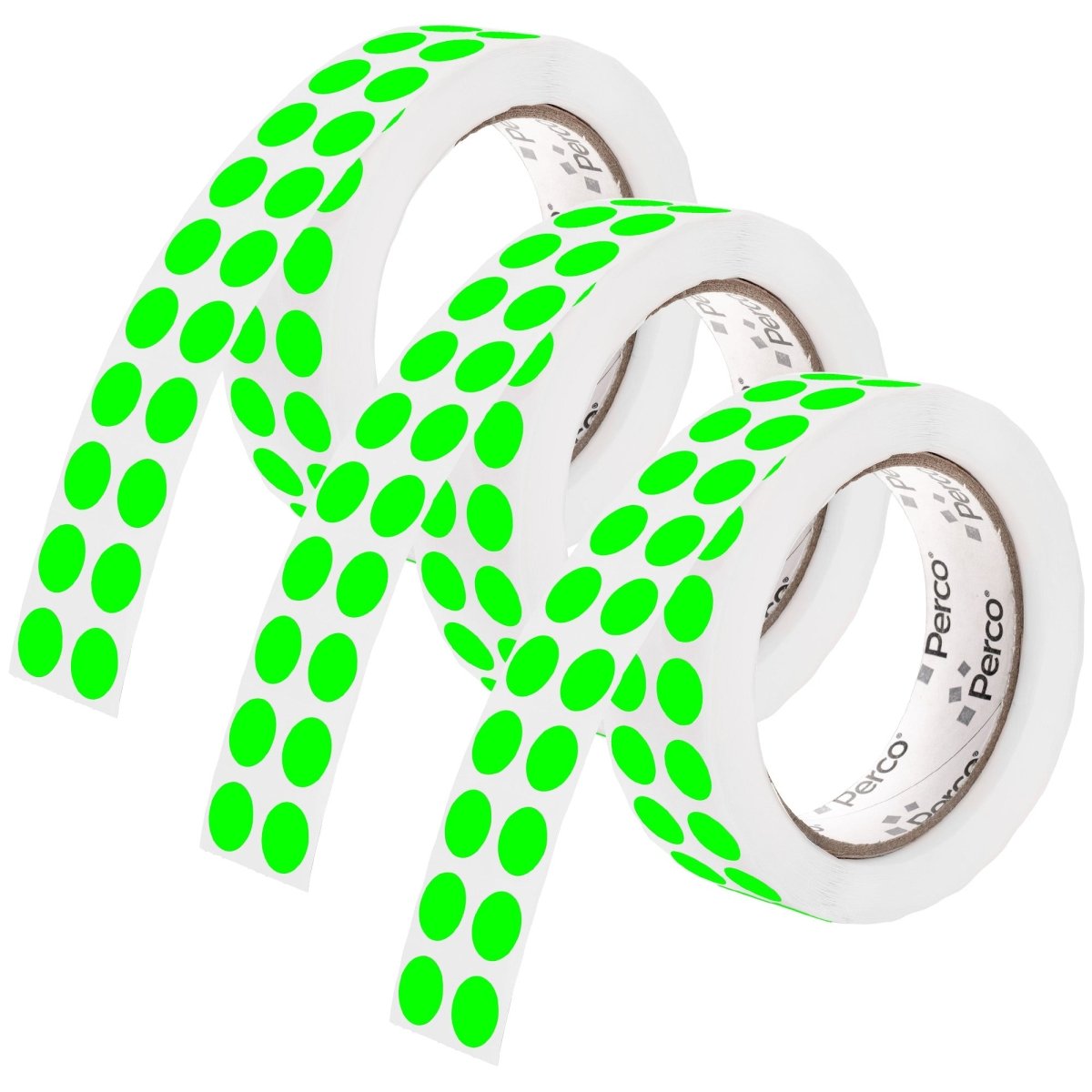 Perco 1/2 Inch Round Sticker Labels - Fluorescent Green 3 Rolls