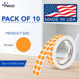 Perco 1/2 Inch Round Sticker Labels - Fluorescent Orange 10 Rolls