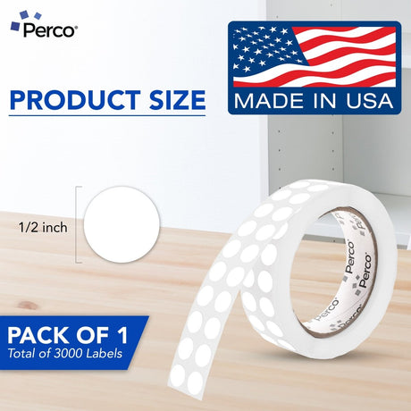 Perco 1/2 Inch Round Sticker Labels - White 1 Roll