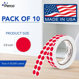 Perco 1/2 Inch Round Sticker Labels - Red 10 Rolls