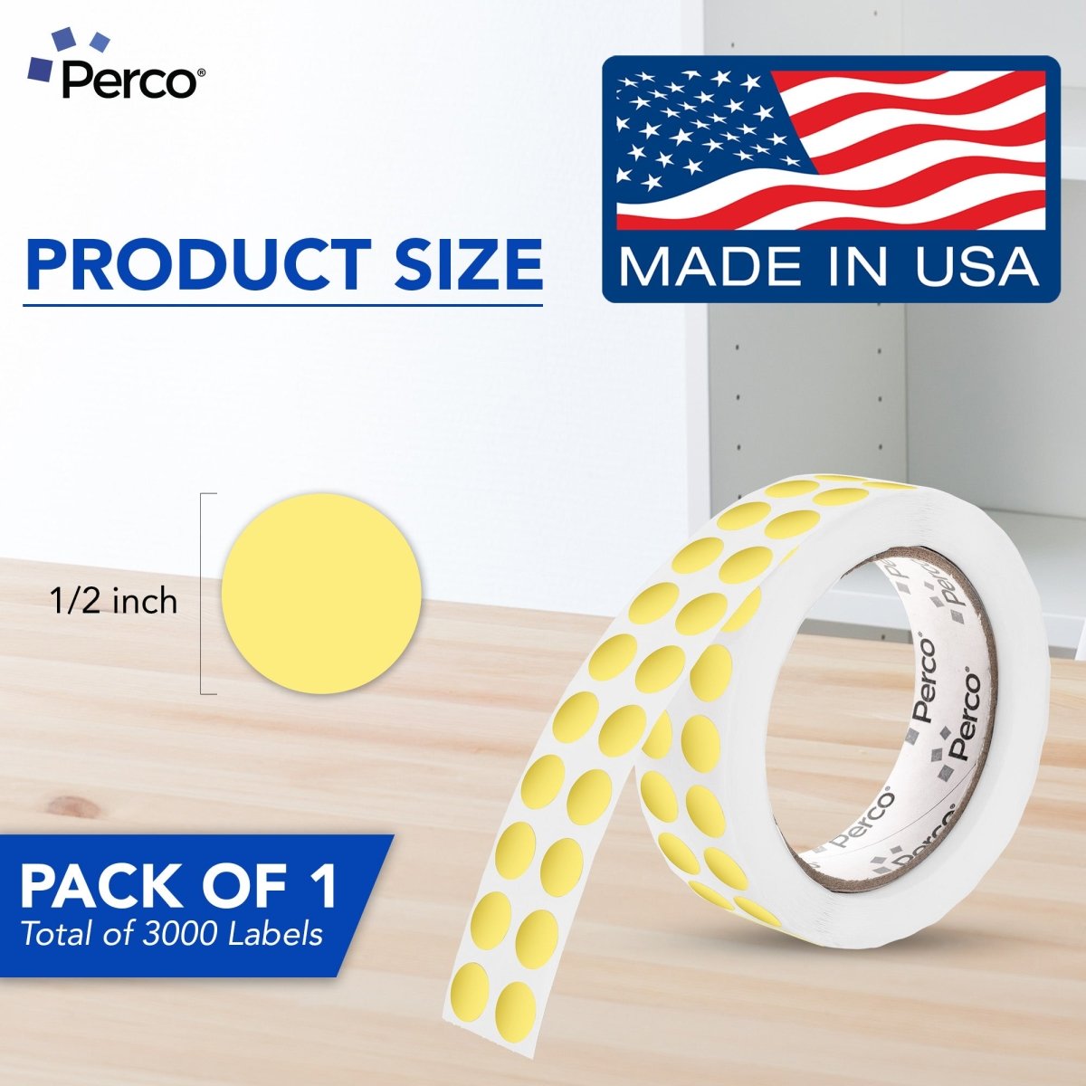Perco 1/2 Inch Round Sticker Labels - Metallic Gold 1 Roll