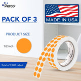Perco 1/2 Inch Round Sticker Labels - Fluorescent Orange 3 Rolls